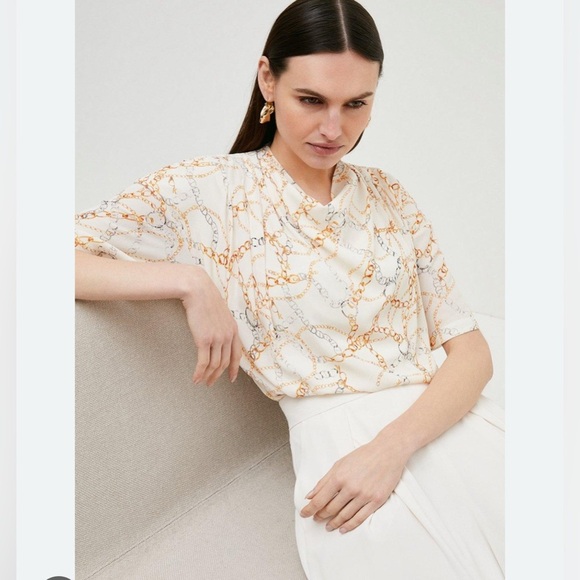 NEW Karen Millen Viscose Crepe Chain Cowl Neck Woven Top 8 - Picture 1 of 10